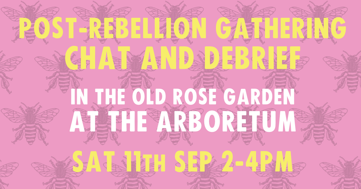 pink graphic for debrief at arboretum
