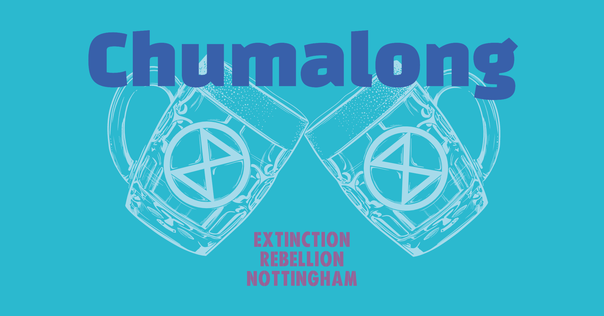 Blue chumalong event graphic with two XR branded drinks glasses